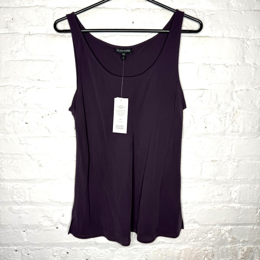 Eileen Fisher Silk Georgette Crepe Women's‎ Purple Tank Top Size Medium NWT